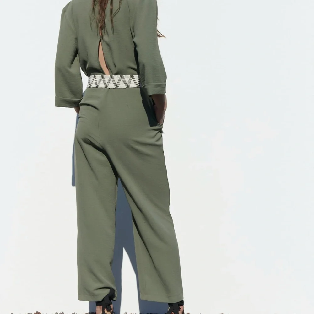 Zara limited edition minimalist linen blend belted jumpsuit